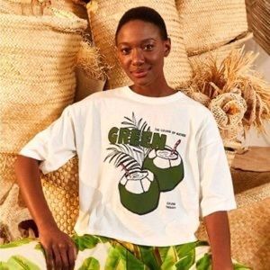 Farm Rio “Green Therapy” Cropped printed cotton-jersey T-shirt Size M